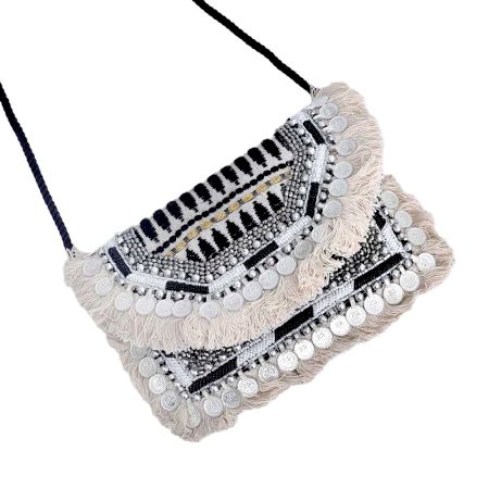 Black and White Coin Boho Banjara Bag